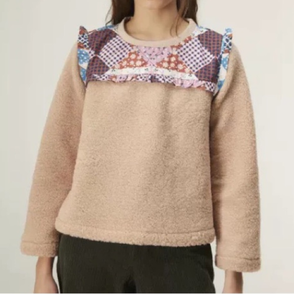 Faux Sheepskin Patchwork Sweatshirt - Cream by compania Fantastica